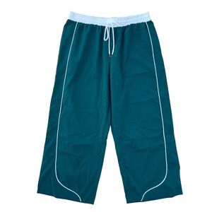 Y2K Shein Curve 2XL Green Cropped Wide Leg Lounge Pants Drawstring Waist